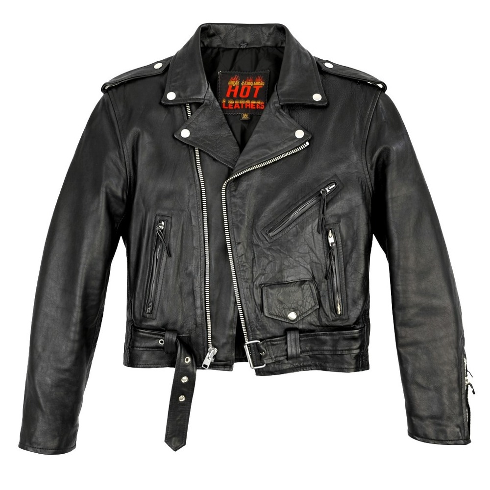 Hot Leathers Black Leather Motorcycle Jacket Mens 36 Biker Belted Zip Bike Ride